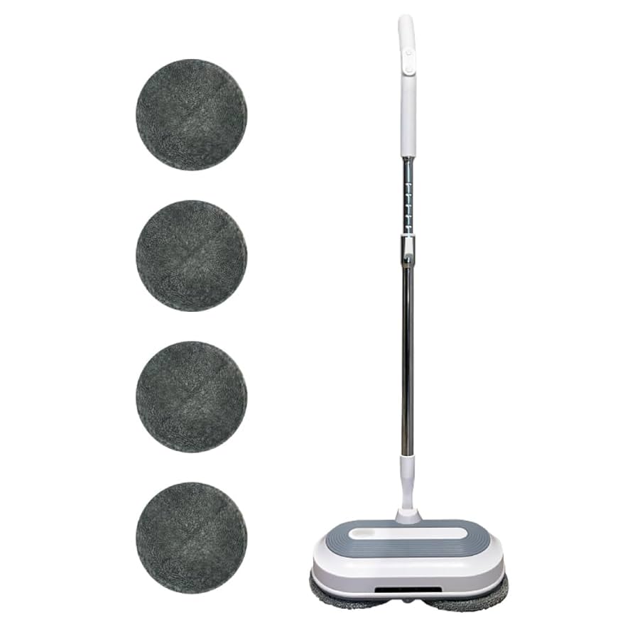 電動 回転モップクリーナー 水噴射 LED搭載 充電式 自立式 パッド6枚入り Amazon｜AlfaBot 電動モップ 回転モップクリーナー 水噴射 LED